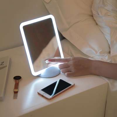 Rechargeable Portable Handle flexible Makeup cosmetic vanity Led Pocket Mirror with Phone Holder